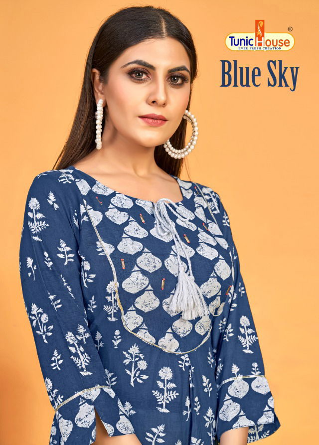 Blue Sky Fancy Designer Regular Wear Printed Kurti With Bottom Collection